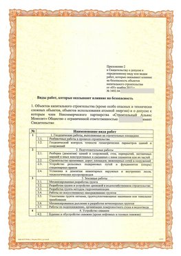 Приложение к свидетельству о допуске к определенному виду или видам работ Каспийск СРО в строительстве